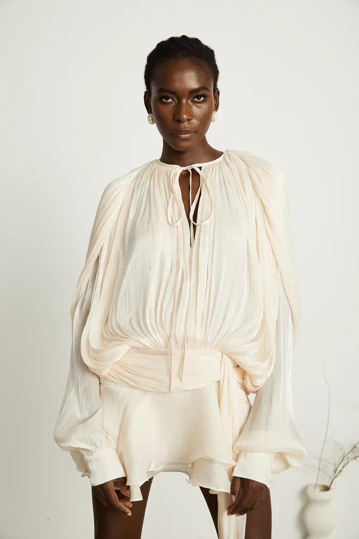 PLEATED RUFFLE MINI DRESS