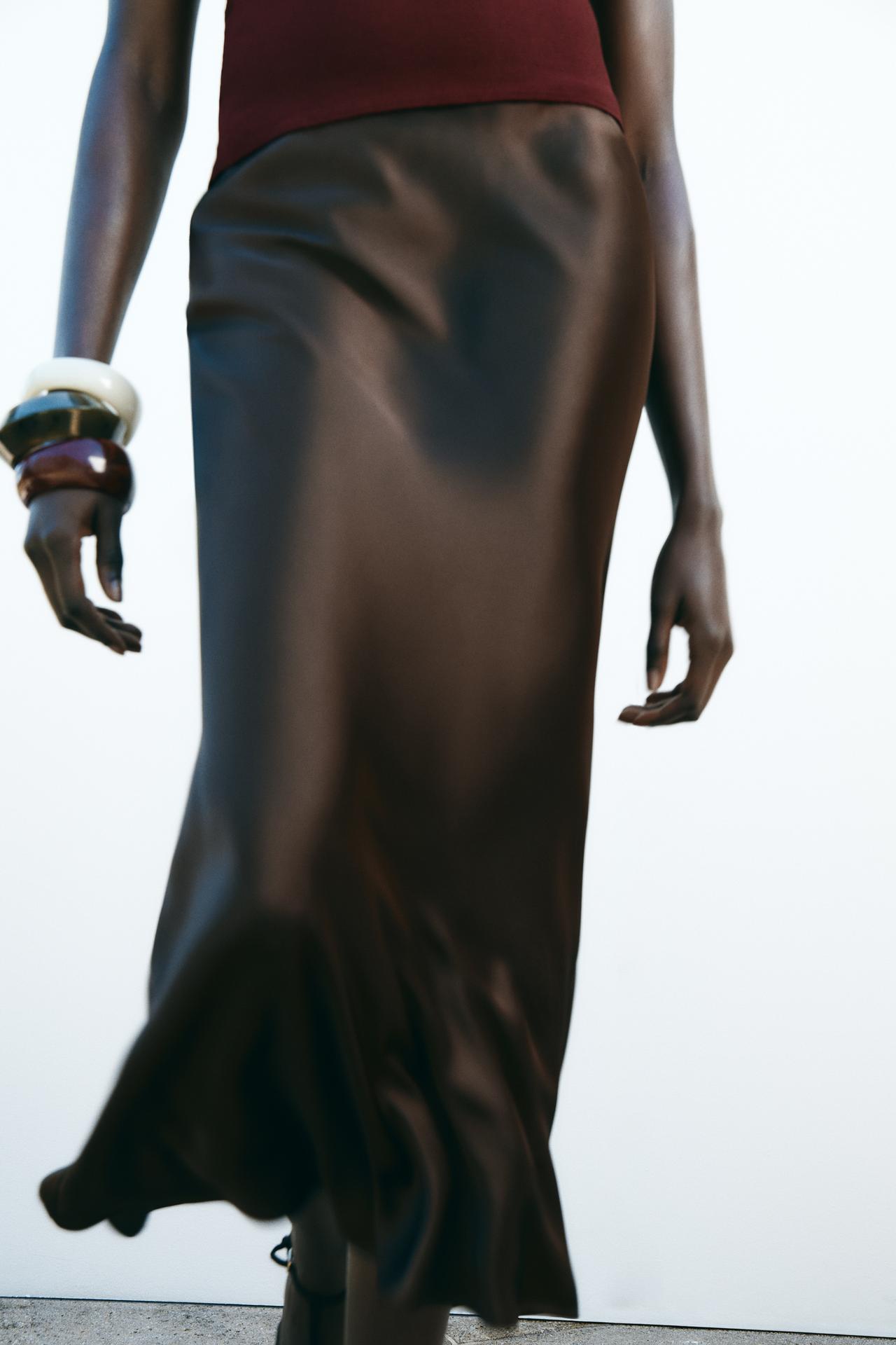 SATIN MIDI SKIRT